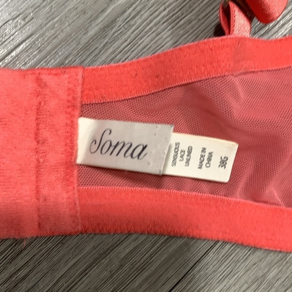 Soma Sensuous Lace Unlined Coral Underwire Bra     size 38G - Picture 7 of 8